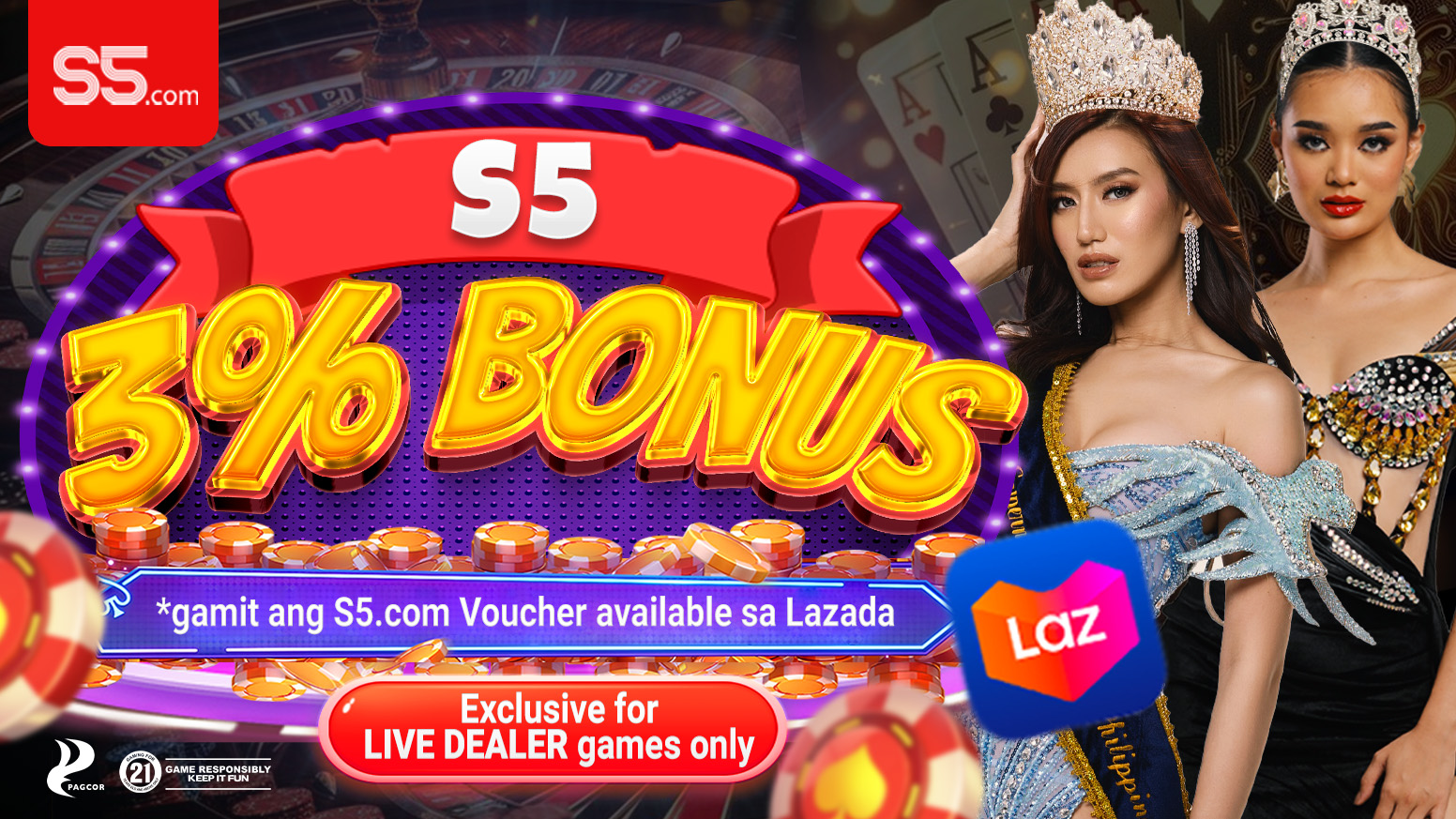 S5 3% LIVE DEALER BONUS